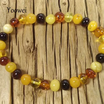 

Yoowei 8mm Natural Amber Bracelet Multicolor Irregular Beads Unisex Party Birthday Gift Original Baltic Amber Jewelry Wholesale