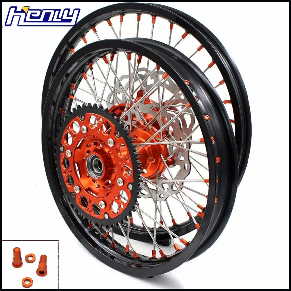 21/18 полный спицевое колесо мотоцикла комплект для KTM SX EXC EXC-E EXC-F 125 150 200 300 350 500 2003- оранжевый ниппель ободки дисков