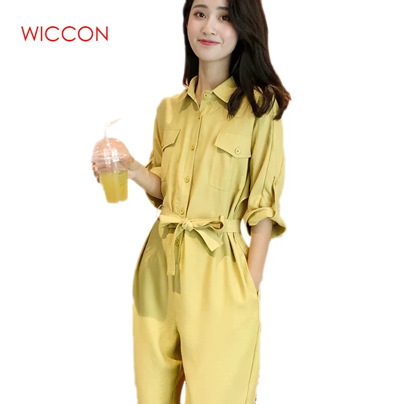 

New Women Jumpsuit Solid Button Bodysuits Womens Casual Spring Summer Half Sleeve Overalls Female Jumpsuits