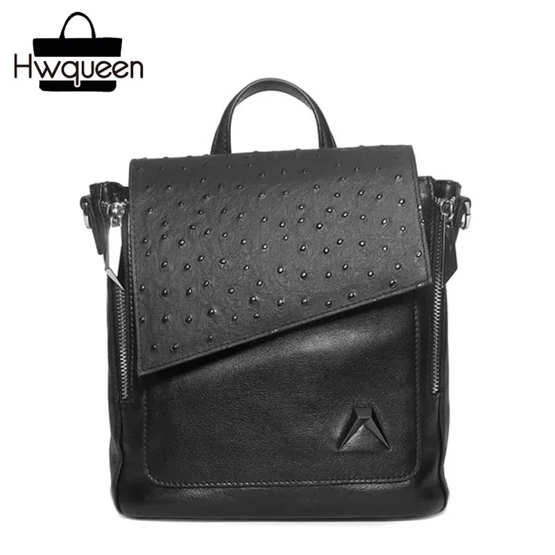 

Luxury Fake Ostrich Pattern Genuine Cow Leather Women's Mini Casual Backpack Top-handle Female Purse Girls Small Travel Backpack