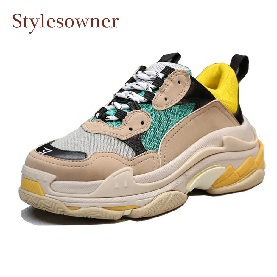 

Stylesowner spring new women sneakers mixed color thick bottom flat travel shoes lace up breatherable casual shoes flats females