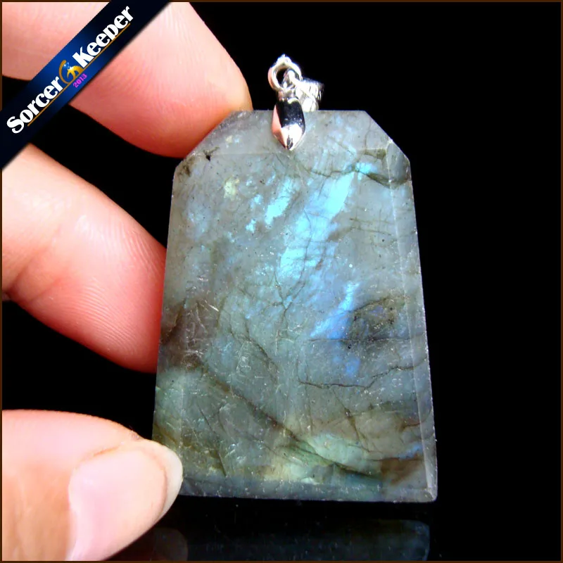 

High Quality Big Natural Blue Flash Labradorite Stone Beads Pendants Necklaces Wholesale Bijoux Necklace For Men's Jewelry SS896