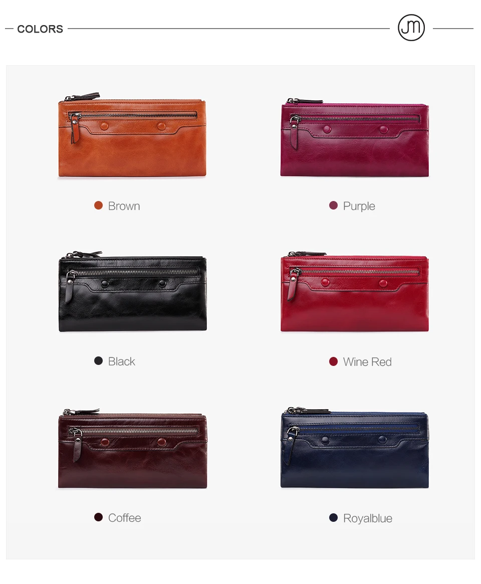 Jamarna Women Wallets Wallet Female Leather Natural Double Zipper Wallet Women Red Coin Purse Card Holder Oil Wax               1_05