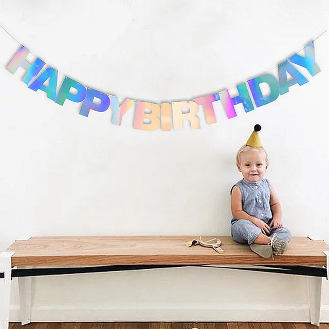Holographic Film Happy Birthday Banner Rainbow Iridescent Film