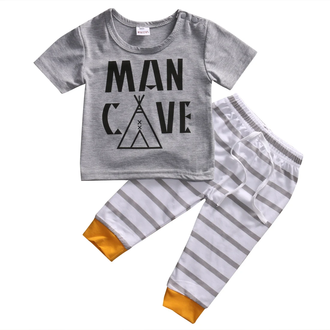 Хлопок для новорожденных Детская одежда, футболка для мальчиков топы+штаны в полоску комплект одежды Размеры 0-24 м - Цвет: Серый