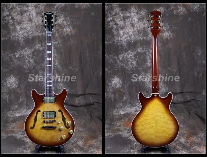 

Starshine Semi Hollow Body Electric Guitar CC-HL10 Quilted Maple Top&Back Gold Hardware Grover Tuner