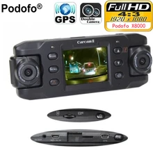 Podofo Dual Lens Car Camera X8000 with GPS Full HD 1080P G-sensor Dual 180 degree rotating lens Vehicle DVR Dash Cam Recorder