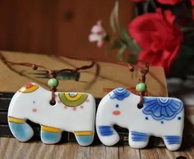 

New Arrival Ceramic Jewelry Cute Cartoon Necklace, Elephant&Cat Pendant, Pure Hand-painted Elephant Female Necklace