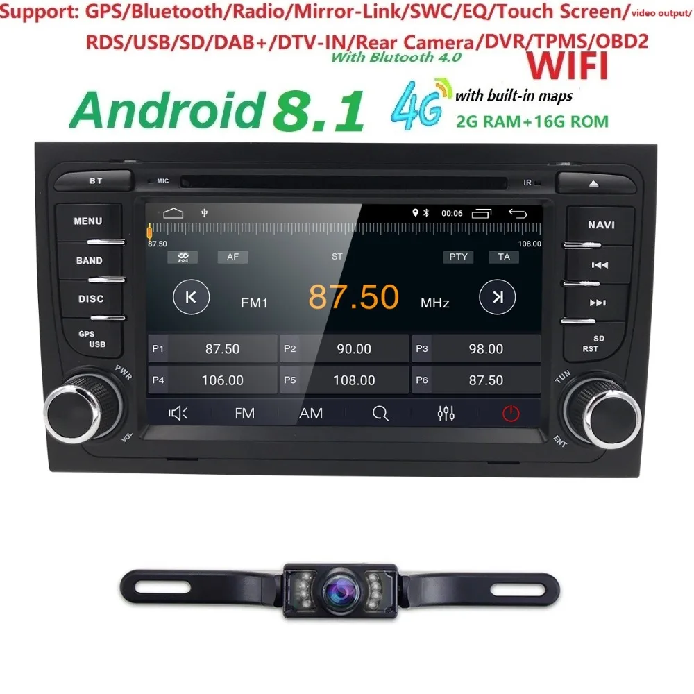 

HIZPO Android 9.0 Quad Core 2G RAM 16G ROM 7" Car DVD Player GPS Navi Bluetooth Headunit For Audi A4 B6 B7 8E 8H S4 RS4 Camera