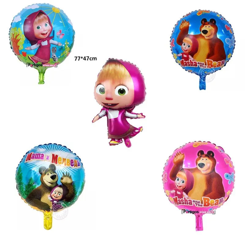 47*77CM Masha And Bear Birthday Party Foil Balloons 3D Baby Shark Party Kids Birthday Party Balloon DFlag Straw Party Supplies