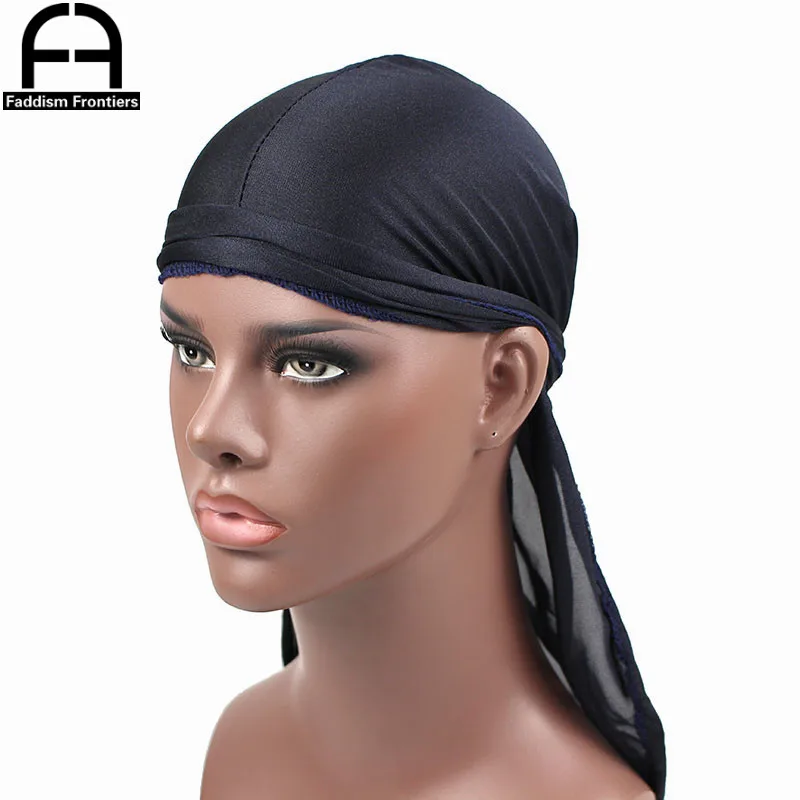 Новая мода Для мужчин атласная Durags Бандана тюрбан шляпы парики дышащая Durag головной убор для байкеров оголовье пиратская шляпа аксессуары для волос - Цвет: Navy