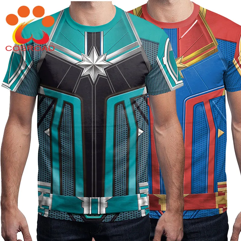 Cosroad Avengers 4 Captain Marvel Cosplay Costume T-Shirt Men Women Short Sleeve T Shirt Summer Tees Tops