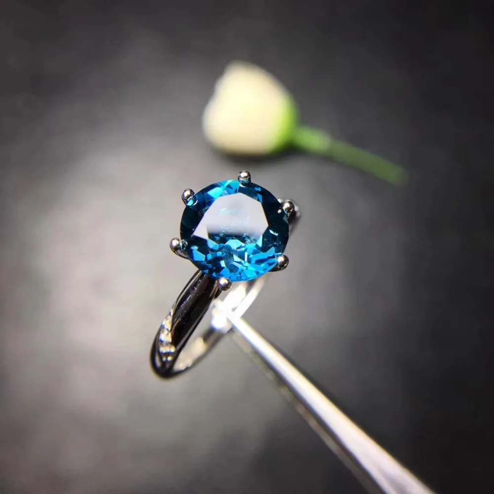 

Classic Elegant simple round Natural blue topaz gem Ring S925 Silver Natural gemstone Ring Women party office gift fine Jewelry