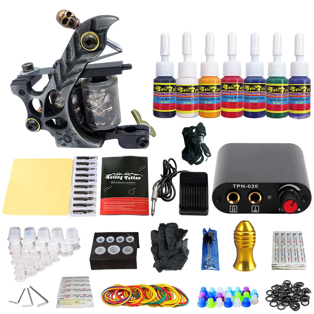 

Stigma Tattoo Kit Complete with 1 Machine Power Supply Needle Grips tip 7 color ink set TK105-45