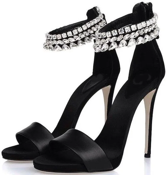 

Rhinestone Decor Ankle Wrap Zip Sandals High Quality Crystal Circle Around Ankle Shine Bling Bling Open Toe Cut Out Summer Shoes