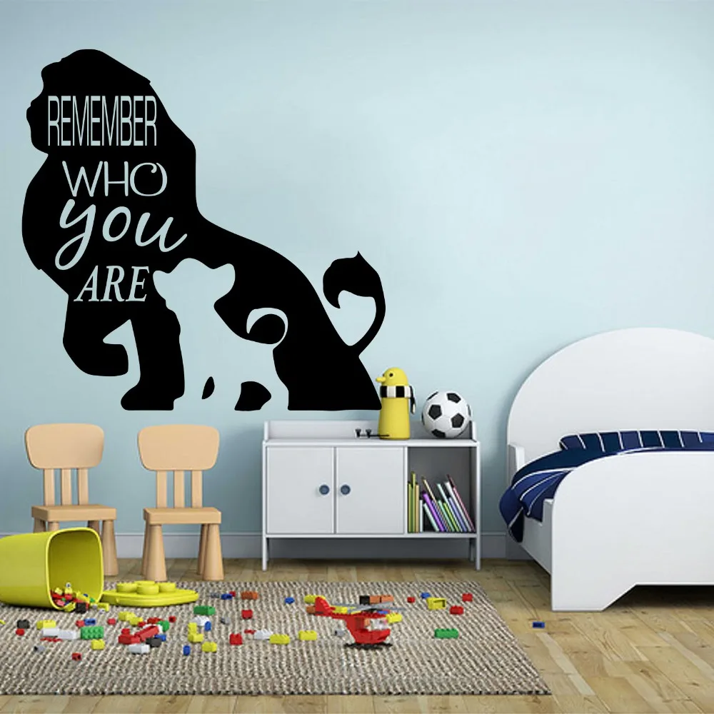 Cartoon Lion King Wall Decals Kids Room Bedroom Remember Who You Are Quote Simba Lion Quote Wall Sticker Nursery Vinyl Decor Art (1)