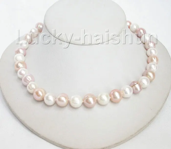 

FREE SHIPPING NEW Genuine natural 12mm 17" white pink Multicolor pearls necklace j7114 # HOT sell