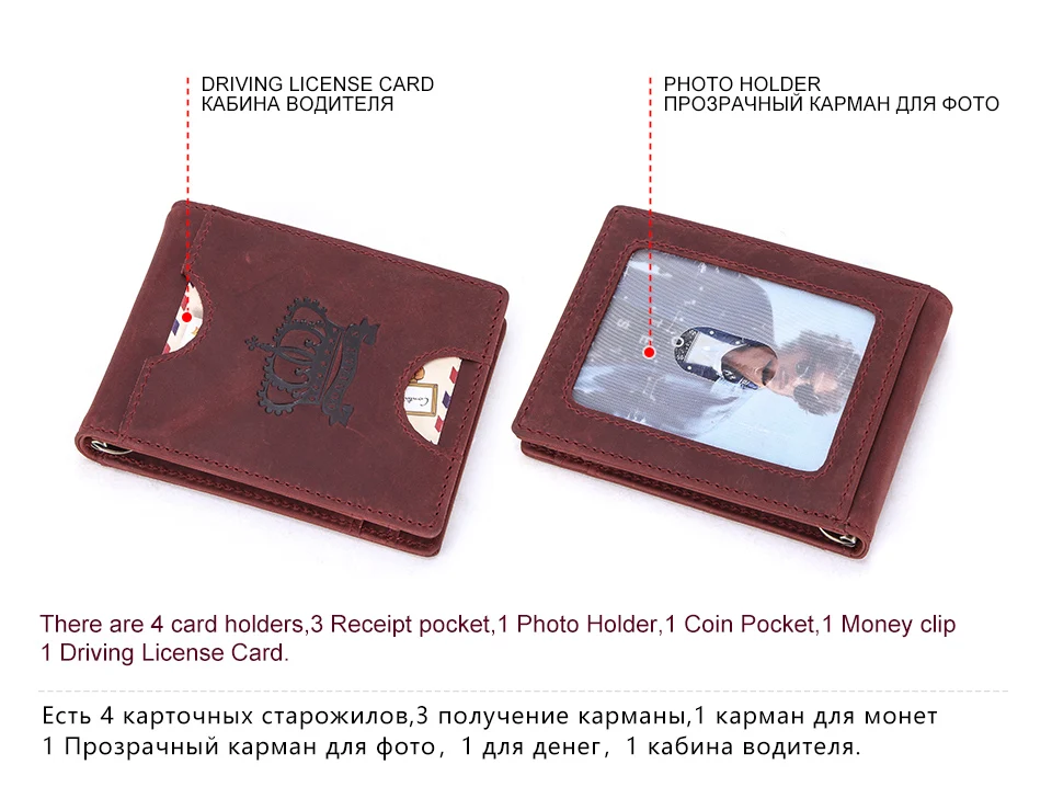Брендовый дизайнерский женский кошелек из воловьей кожи Crazy Horse, мужской тонкий кошелек с зажимом для денег, женский зажим, чехол для денег
