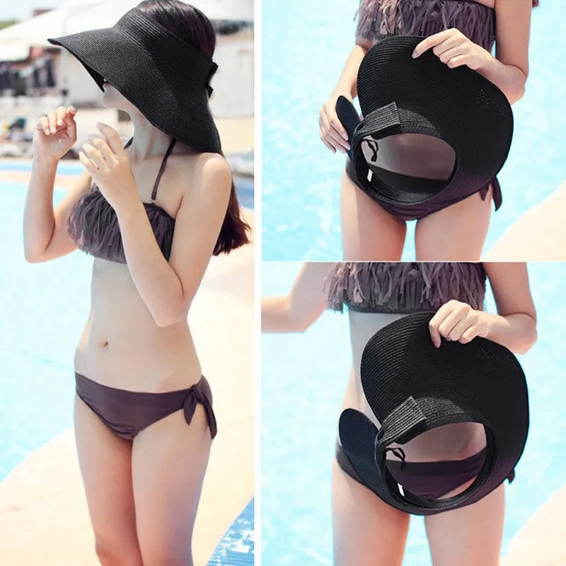 Лето г. Для женщин Складная Широкий Большой Брим Пляж Защита от Солнца шляпа Обувь для девочек отпуск Тур Hat Защита от солнца Пляж бантом Кепки 13 Цвет открытый
