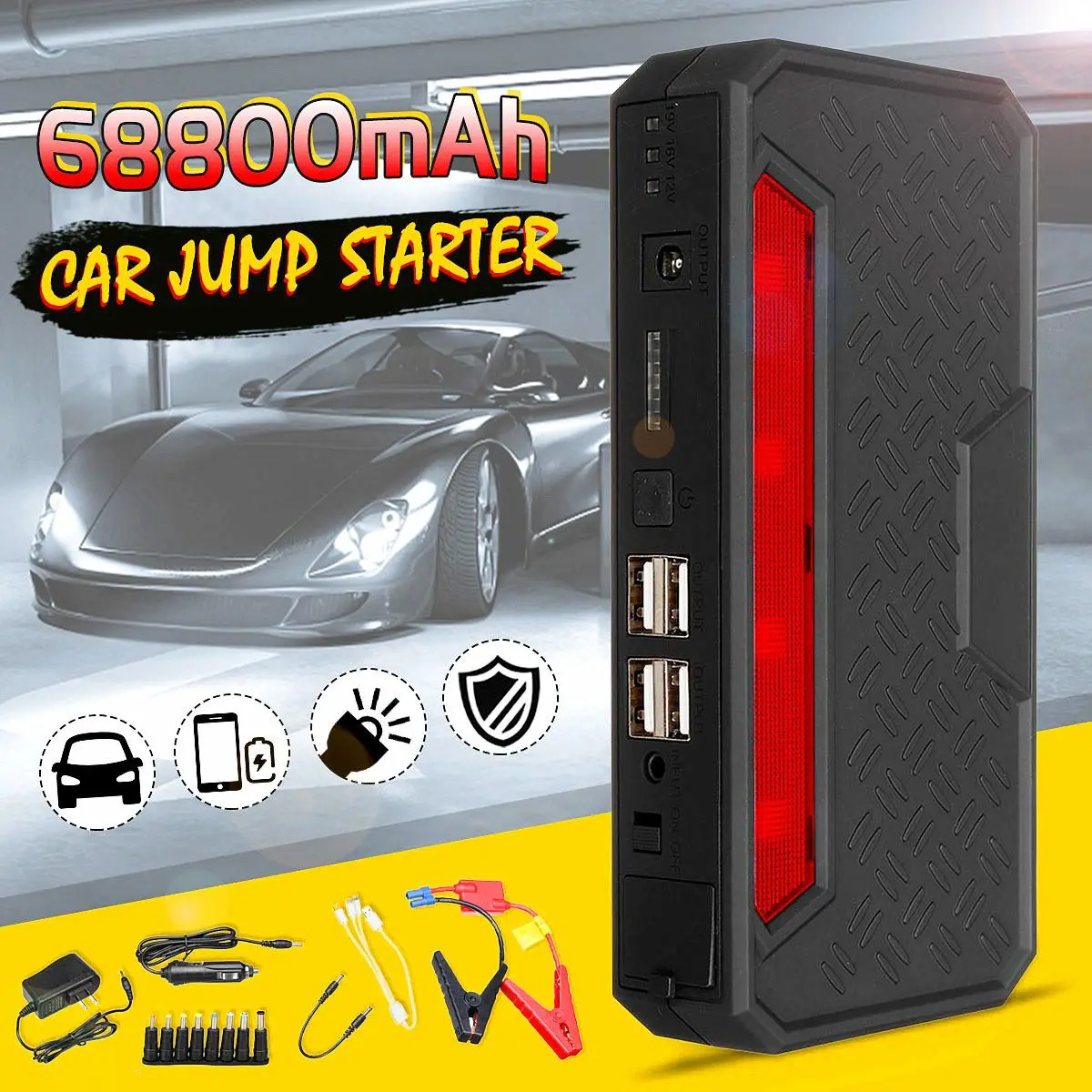 

Newest Super Car Jump Starter 12V Multifunctional Emergency Car Battery Booster Charger Power Bank Battery LED Lighting For Car