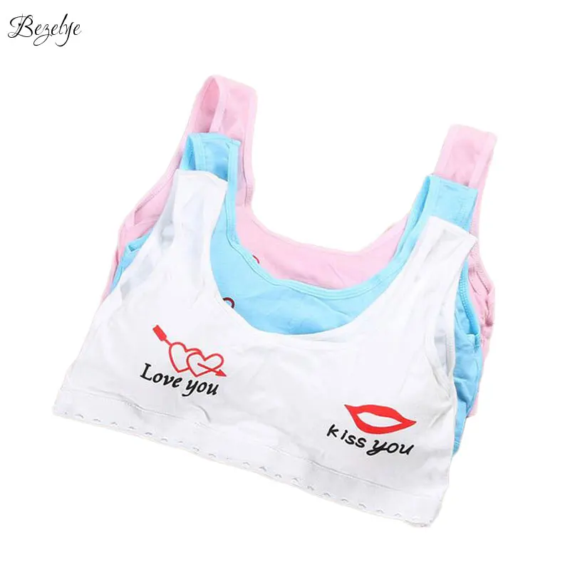 Print Puberty Bra for Girls Soft Traning Bra Wireless Underwear for Young Girls Breathable Cotton Puberty Bra