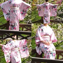 Розовая Традиционная японская одежда женское шелковое атласное кимоно юката вечернее платье хаори кимоно с Obi peafowl один размер