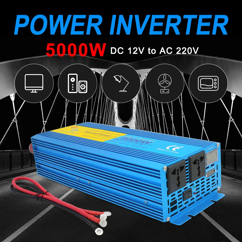 5000W outing/Home Pure sine wave Inverter DC 12V/24V To AC 220V 50HZ/60HZ CAMPING BOAT SINE WAVE Power inverte Digital Display