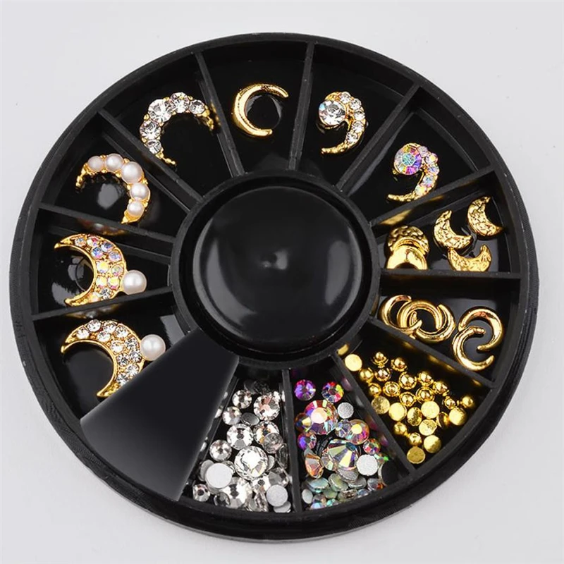 

Nail Art Rhinestone Decorations 12 Kinds Star Moon Rivet Manicure Trays Sheet Metal Electroplating Nail Strips nails accessoires