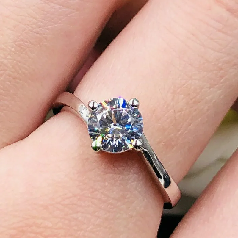 

1ct Carat 5A High Quality Cubic Zircon Engagement Rings for Women S925 Solid Silver White Gold Color Female Wedding Jewelry