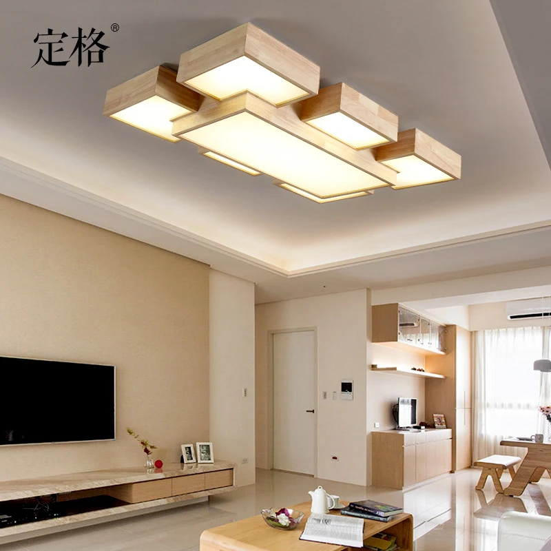

Nordic simple real log rectangle LED living room dining room ceiling ceiling light non - style light