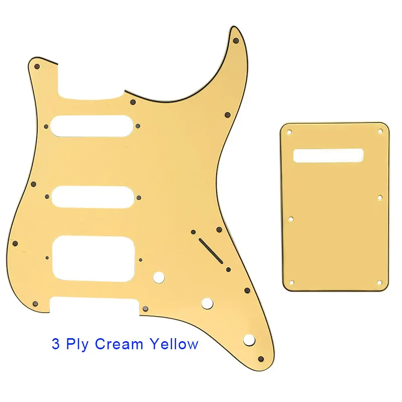 Гитарные части-для США \ Мехико Fd Strat 72' 11 винтовое отверстие Стандартный St Humbcker Hss гитара Накладка и задняя пластина царапины пластины - Цвет: 3Ply Cream Yellow