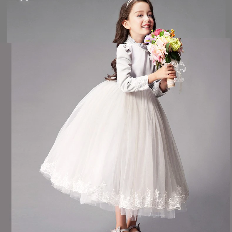 

white gray birthday party princess dress girls 11 years dress autumn winter ball gown teenage girls clothes evening