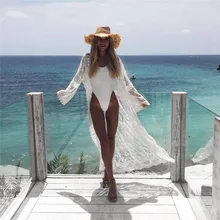 2019 Nieuwe Sexy Vrouwen Lange Strand Jurk Chiffon Strand Vest Bikini Cover Up Wrap Beachwear Perspectief Party White Mesh Jurken