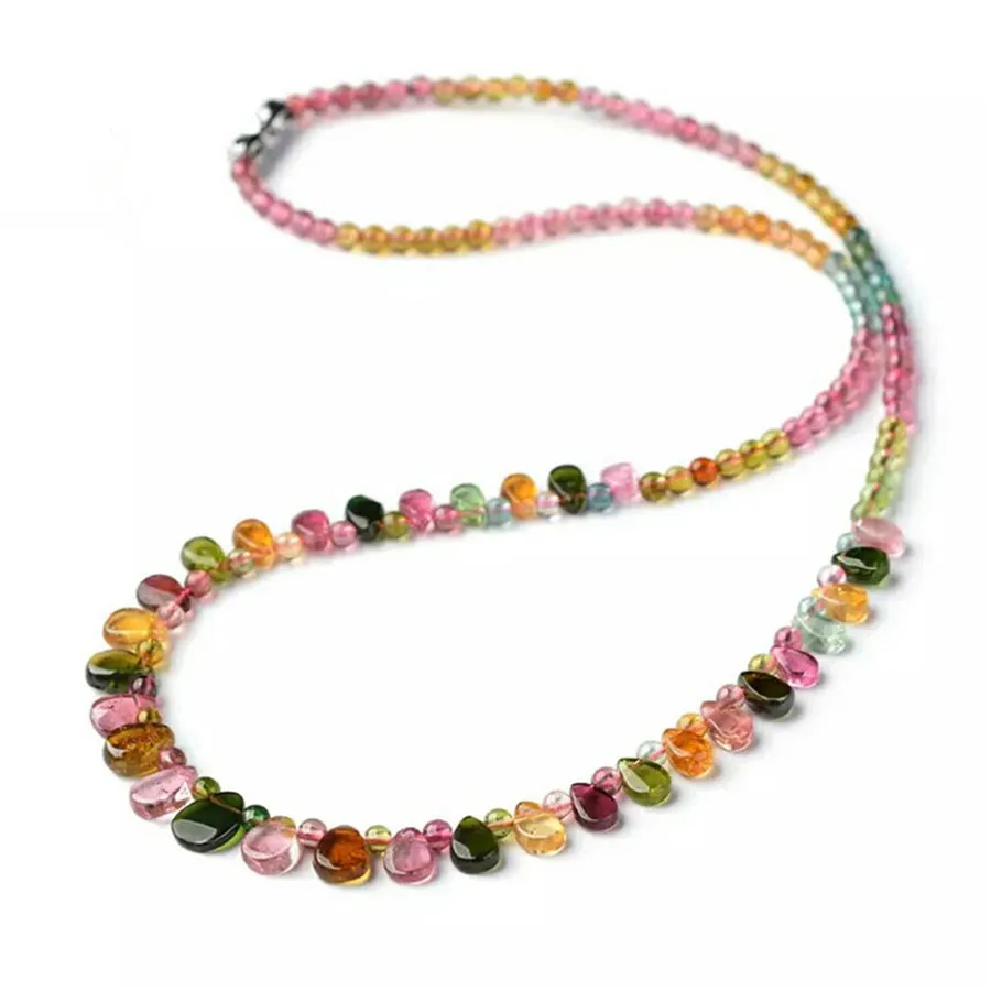 

3mm Genuine Colorful Natural Tourmaline Quartz Gemstone Natural Stone Crystal Rope Chain Necklaces Women Female Drop Shipping