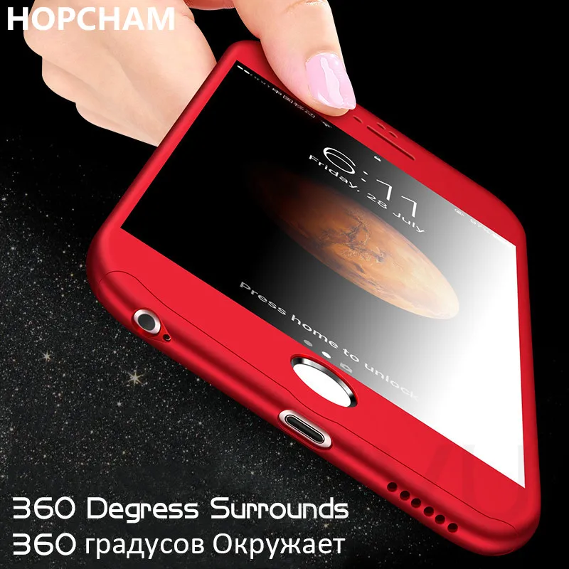 

HOPCHAM 360 Degree Full Body Hard Cover Case For iPhone 7 8 Plus Hybrid Shockproof Case For iPhone 6 6S Plus With Tempered Glass