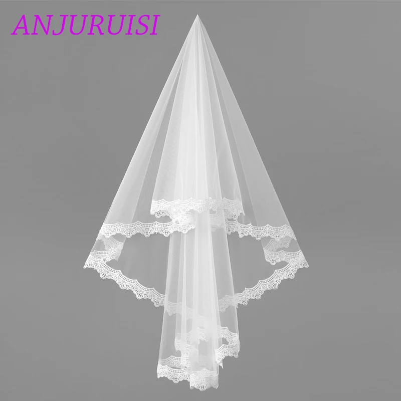 

ANJURUISI In Stock High Quality Cheap Short Wedding Veils White/Ivory One Layer Lace Bridal Veils 2018 Wedding Accessories