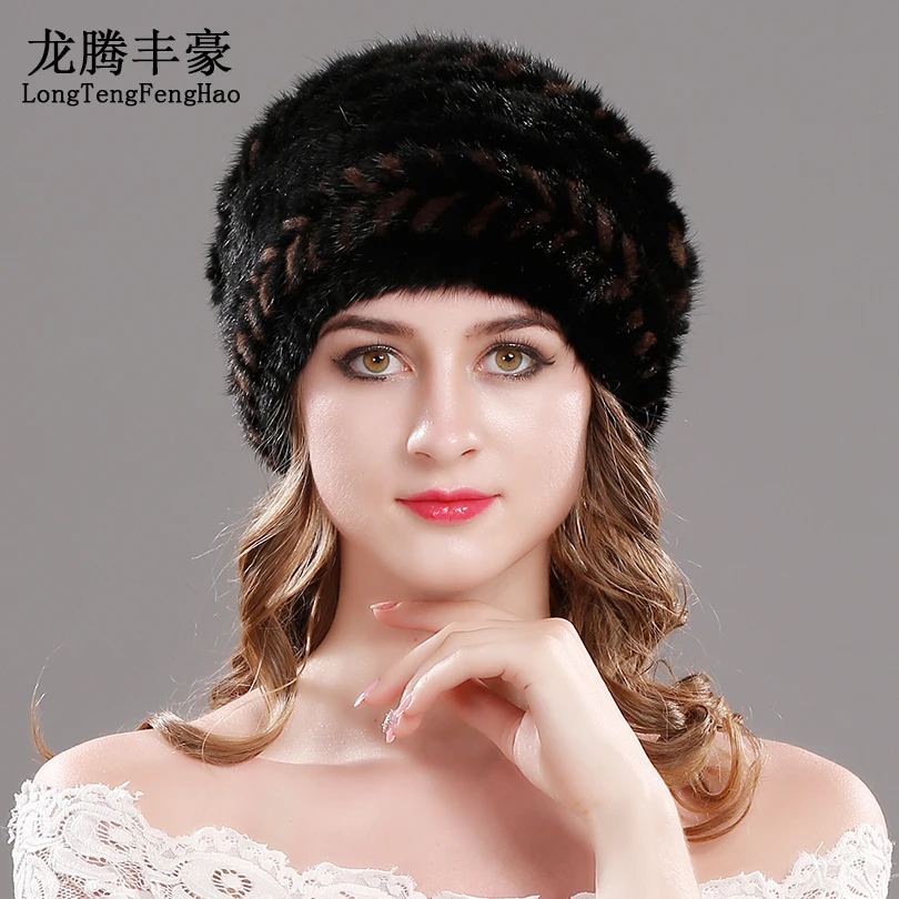 Sombreros de punto de piel de visón sombreros de Invierno para mujer gorra de piel Real Natural nueva marca de piel gorro de punto para mujer gorros de piel de visón genuino - 3