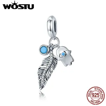 

WOSTU Real 925 Sterling Silver Bohemia Feather Charms Beads For Woman Bracelet Pendants Silver DIY Jewelry Making Gifts CQC880