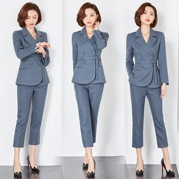 

high quality Women Double Breast Blazer Suits Office Lady Sets Two-piece Work Set Long Sleeve Suit Jacket & Pencil pants Outfits