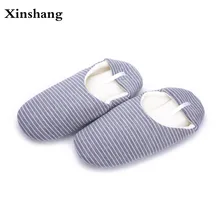 Мужские Мягкие плюшевые домашние тапочки в полоску; теплая Домашняя обувь на плоской подошве