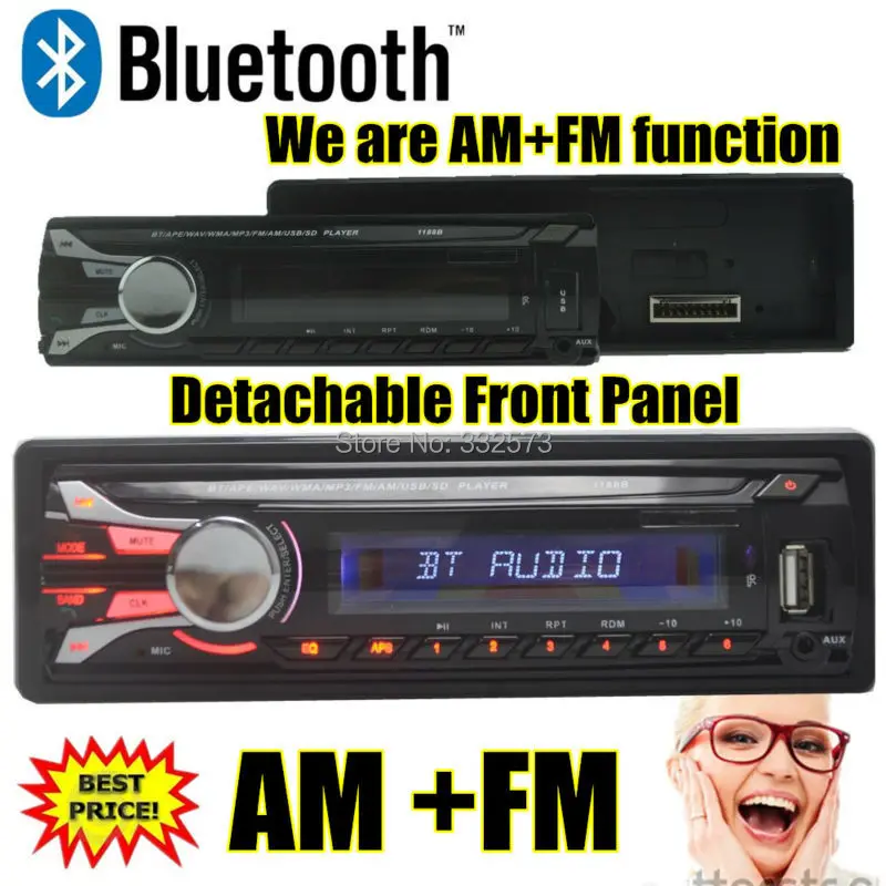 Радио-Кассетный проигрыватель автомобиля Радио bluetooth автомобиля MP3 аудио плеер Bluetooth съемный отдельный передний панель Авторадио, USB SD MMC