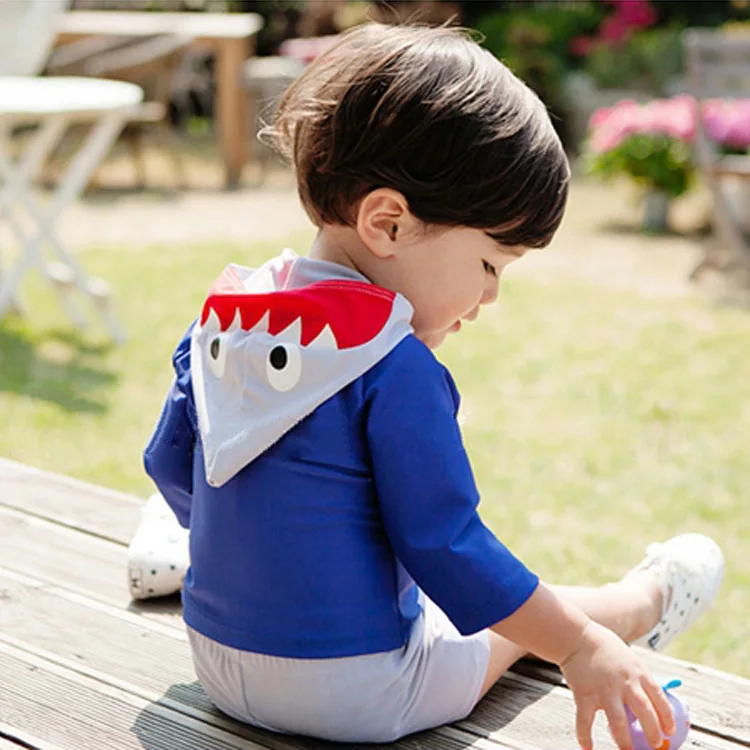 

Beach Baby Sunscreen Spilt Baby Newborn Swimwear Quick-dry Lovely Baby Shark Costume Swimsuit Hooded Beach Children