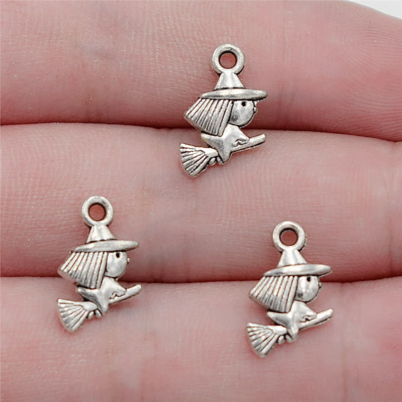 10pcs 15*10mm Wholesale Antique Silver Halloween Charms Witch on