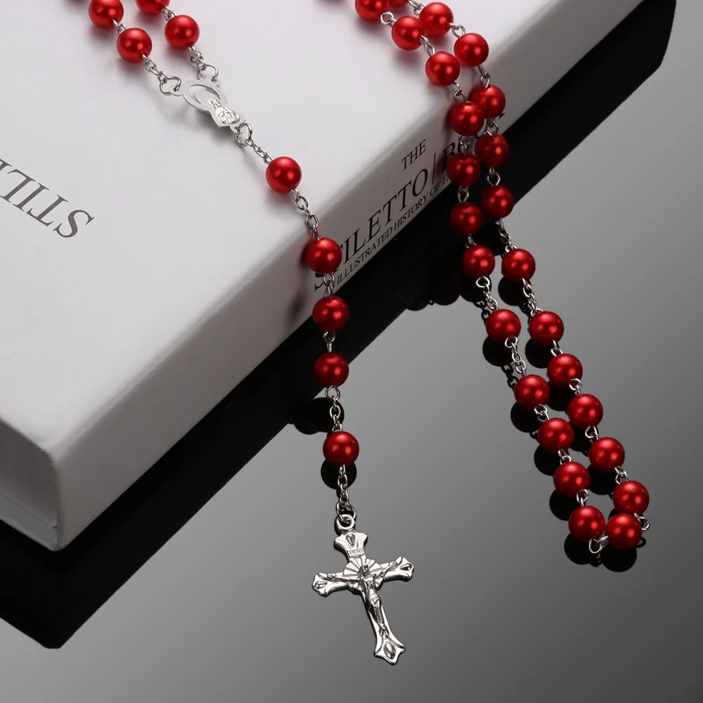 

1PC Vintage Rosary Beads Jesus Cross Pendant Necklaces For Women Crucifix Virgin Mary Chain Necklace Jewelry Collar Chokers