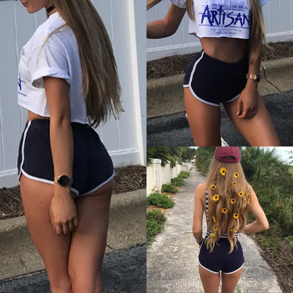 

Women Cotton Blend Summer Shorts Pants Contrast Binding Side Split Elastic Waist Patchwork Casual Short Pant