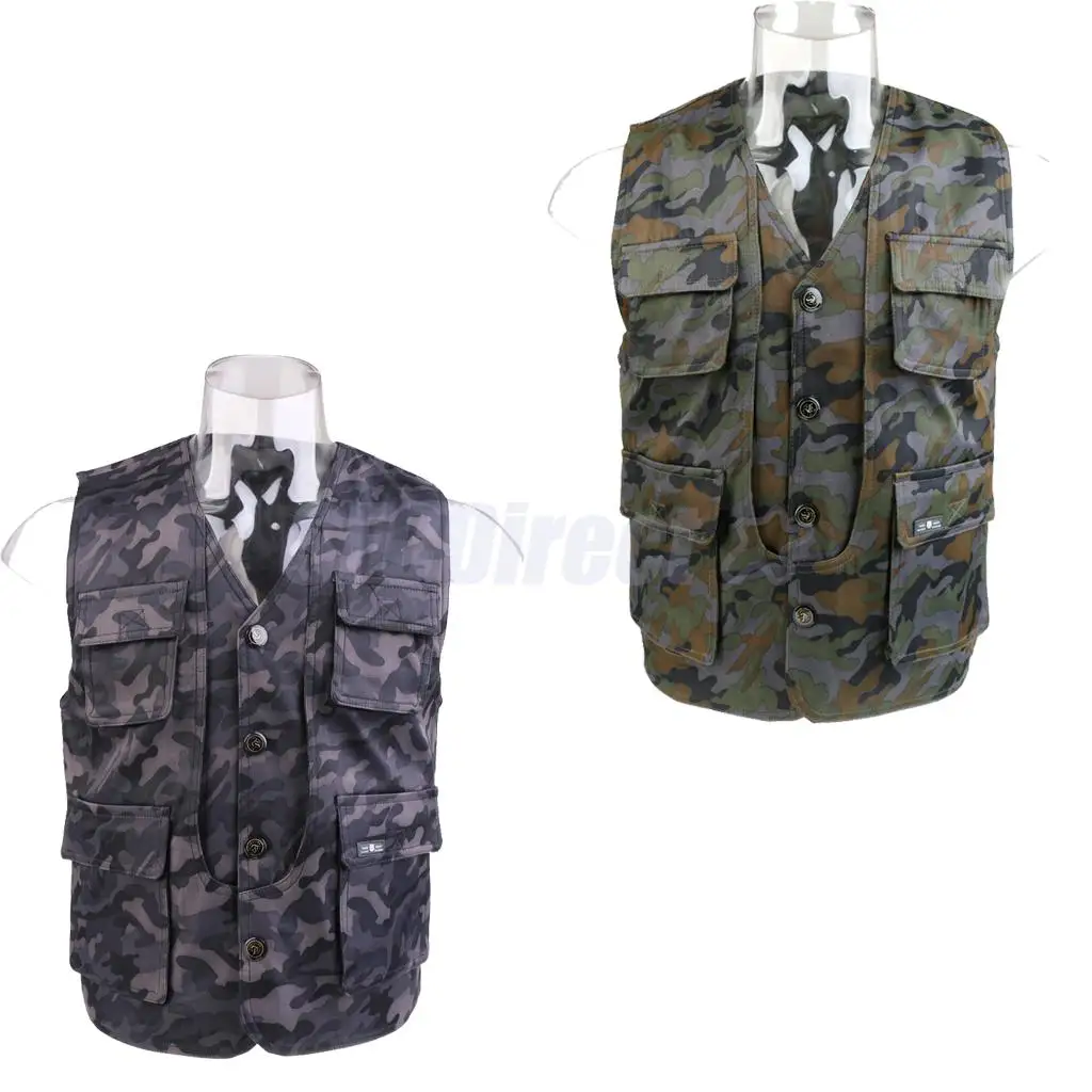 

Men Breathable Multi Pocket Outdoor Fishing Hunting Travel Safari Single Breasted Vest Jacket Photo Waistcoat 2 Color