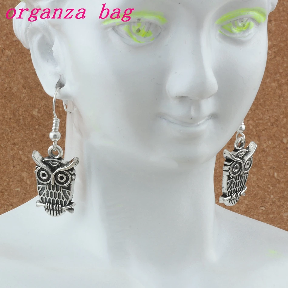 

CUTE WIZE OWL Earrings Silver Fish Ear Hook 24pairs/lot Antique Silver Chandelier Jewelry 14x39mm A-231e