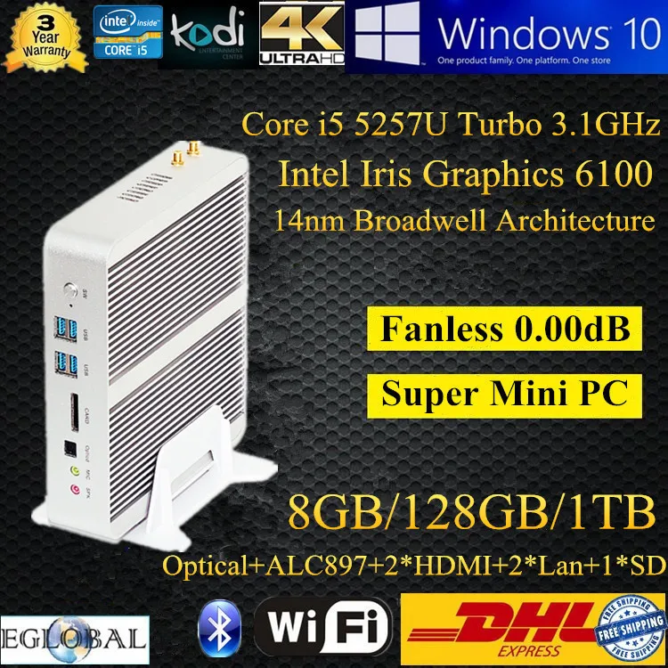 3 Years Warranty Smart PC Mini Computer 8G Ram 128G SSD 1T HDD Intel Core i5 5257U Graphics Iris 6100 300M Wifi dual antennas