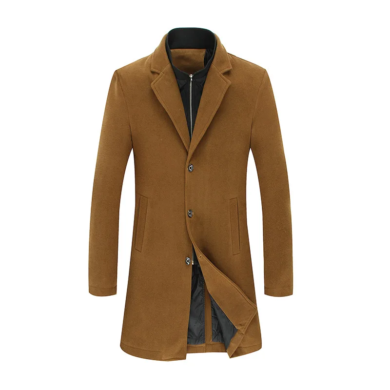 

new arrival fashion high quality Winter large Men Casual Coat Woolen Detachable Liner Long Single Breasted ThicK plus size L-8XL