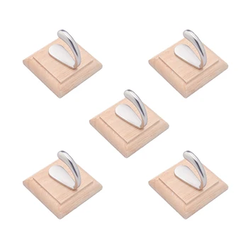 

5 pcs Sticky Wooden Hangers Adhesive Hooks Bathroom Kitchen Wooden Wall Hooks No Nail Sticky Hangers Reusable Utility Towel Bath